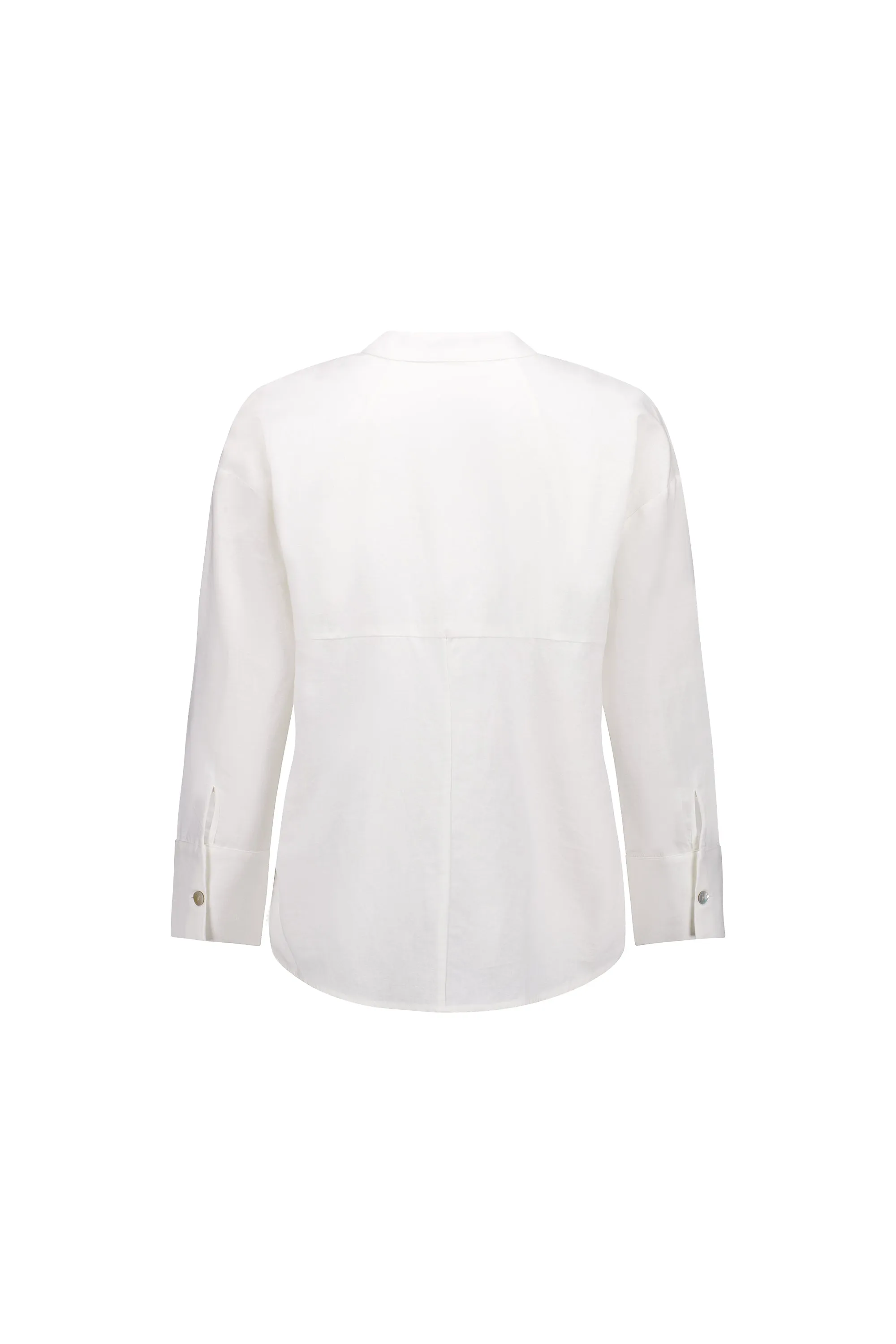 Plain Long Sleeve Chinese Collar Shirt with Side Hem Insert