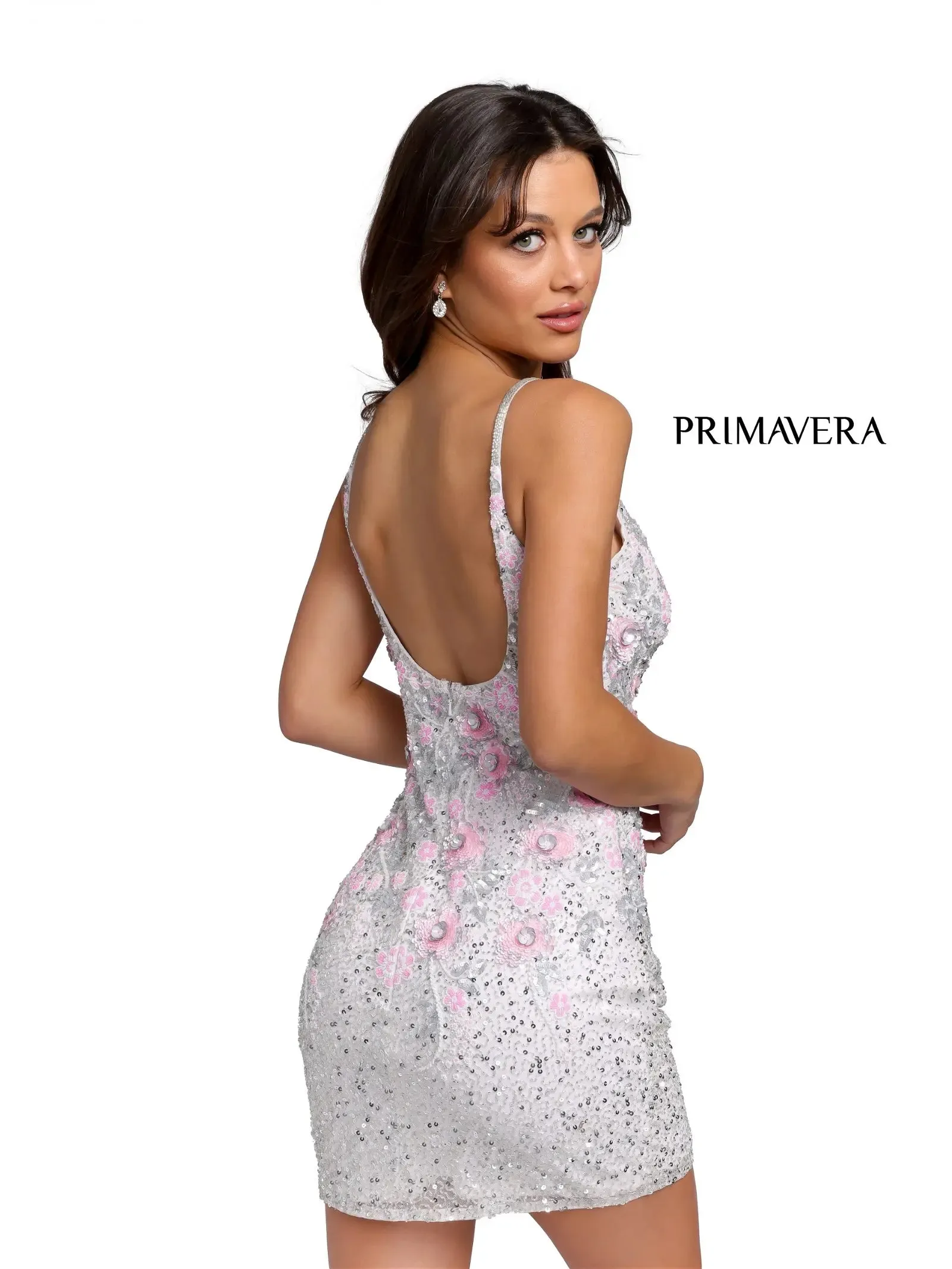 Primavera Couture 3862 size 6 Ivory/Multi Short Homecoming dress Fitted sequin beaded short cocktail dress