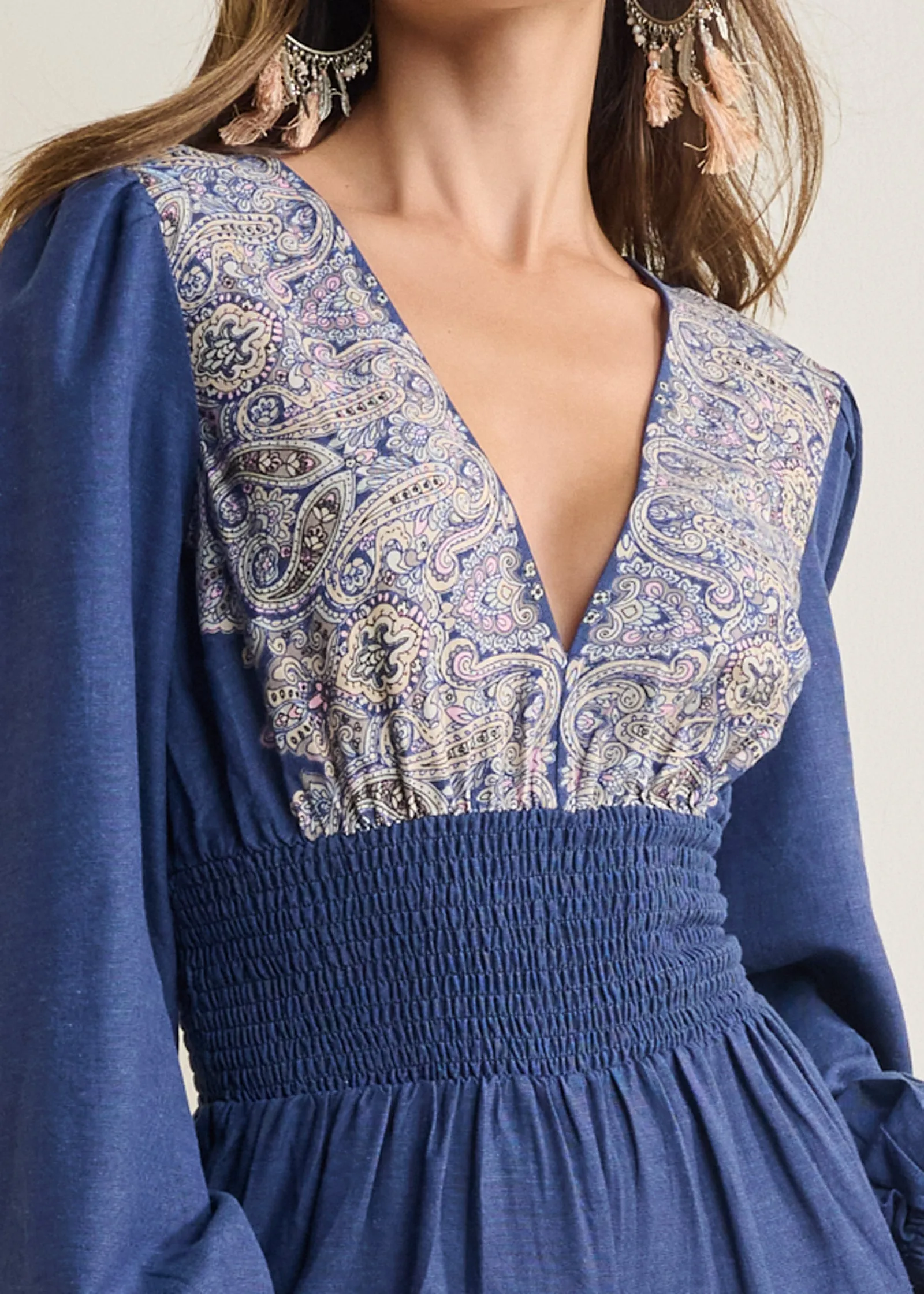 Printed Wide Leg Jumpsuit - Blue Multi