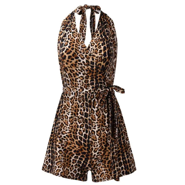 "Rebecca" V Neck Leopard Romper