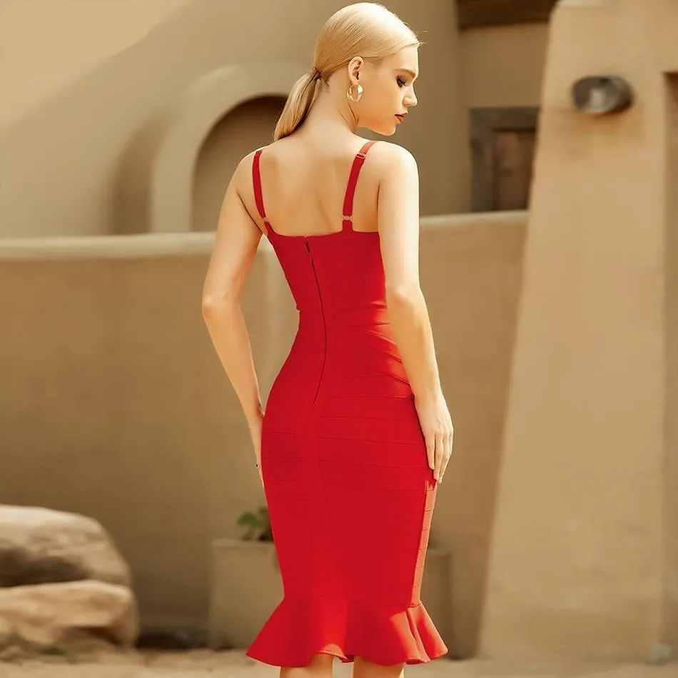 Red Spaghetti Strap Trumpet Bandage Dress