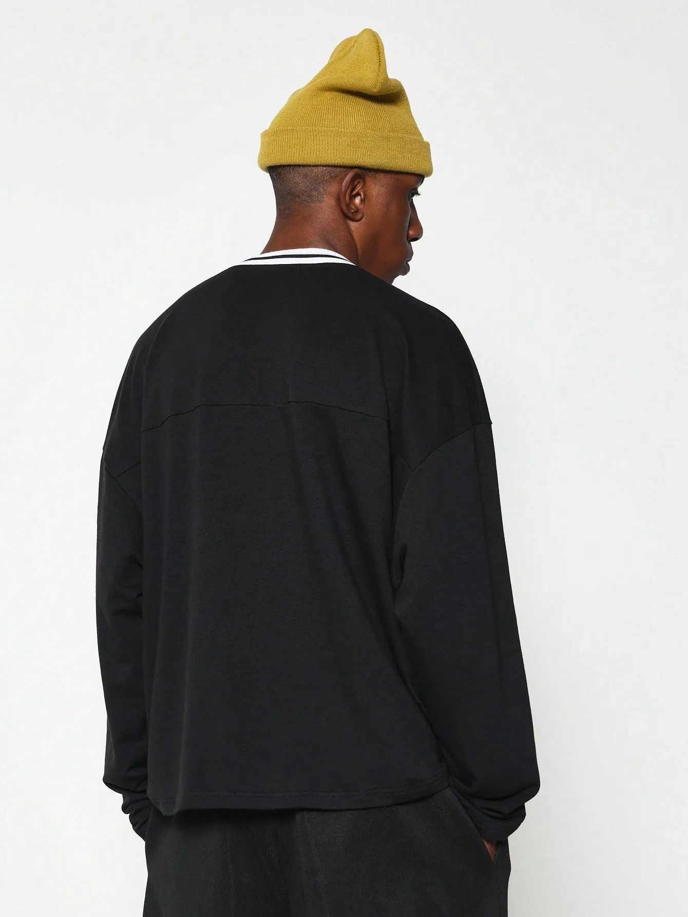 Regular Fit Long Sleeve Stripe Vneck Tee With Number Graphic Print