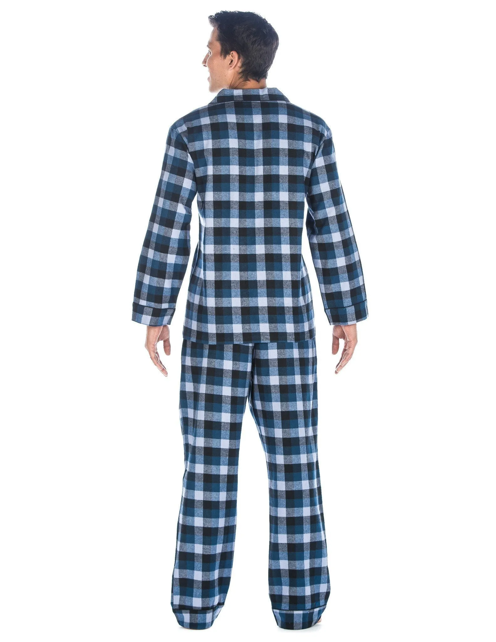 Relaxed Fit Men's Premium 100% Cotton Flannel Pajama Sleepwear Set - Denim Tone Plaid
