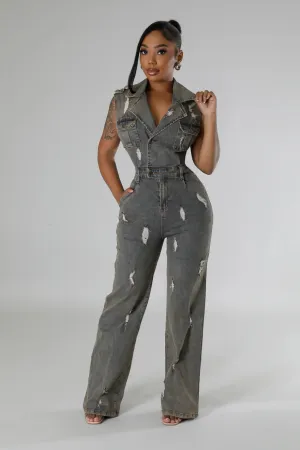 Rock n Distressed Sleeveless Jumpsuit