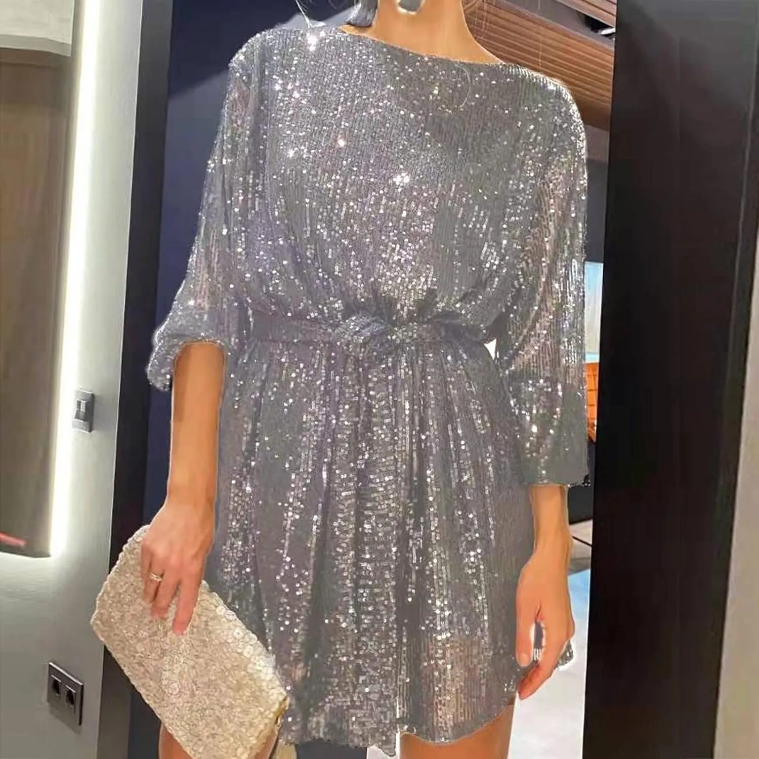 Rvidbe Prom Dresses for Women 2024 Sexy Tassel Dresses Sleeveless V Neck Sequin Dress Trendy Dresses Party Club Mini Dress