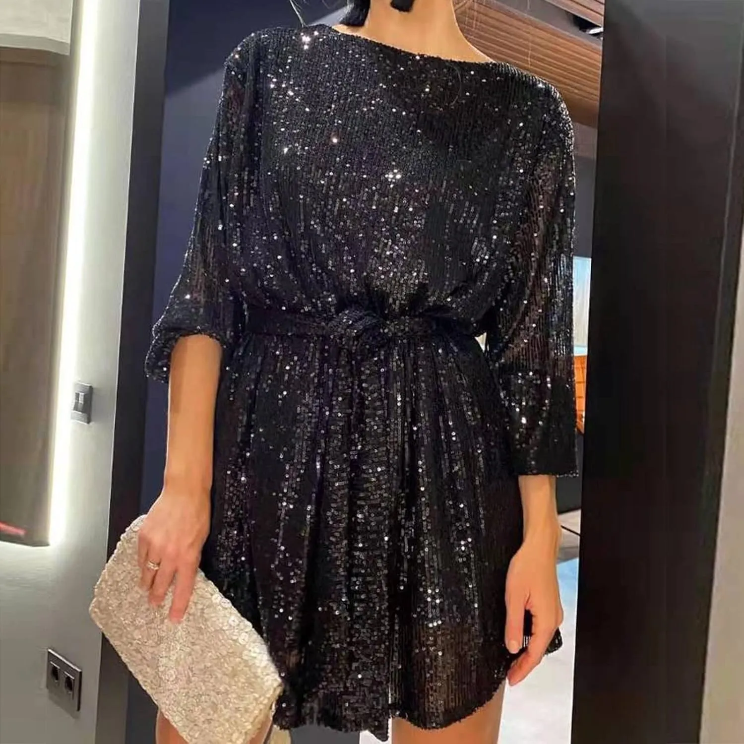 Rvidbe Prom Dresses for Women 2024 Sexy Tassel Dresses Sleeveless V Neck Sequin Dress Trendy Dresses Party Club Mini Dress