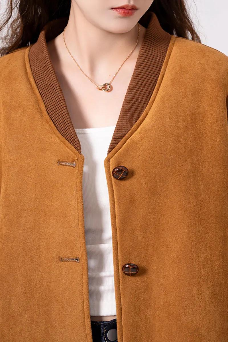 Shearling Wool Lined Faux Suede Bomber Jacket