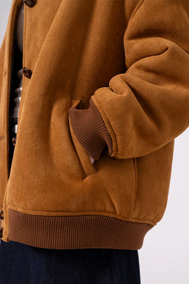 Shearling Wool Lined Faux Suede Bomber Jacket