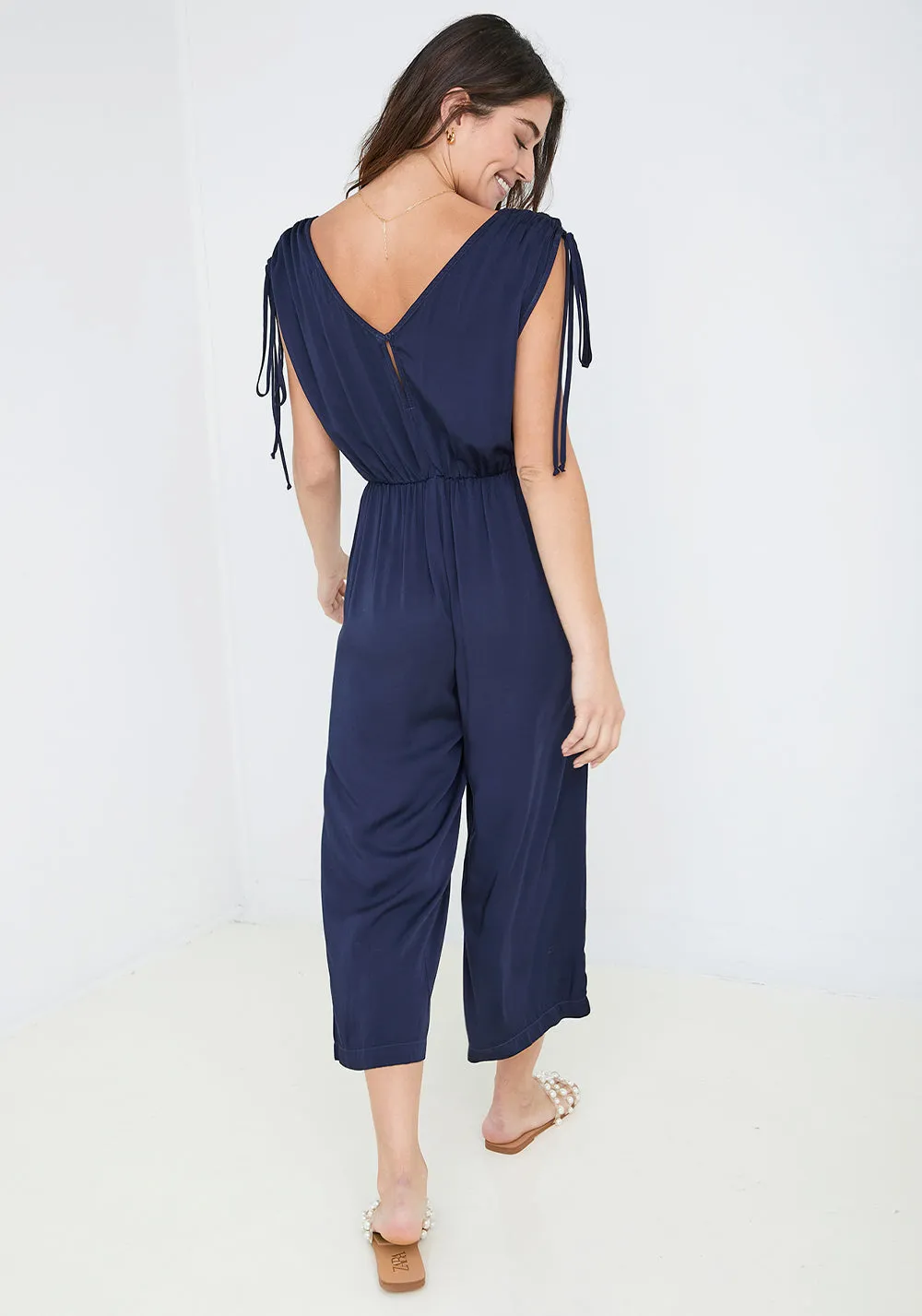 Sleeveless Gathered Shoulder Jumpsuit