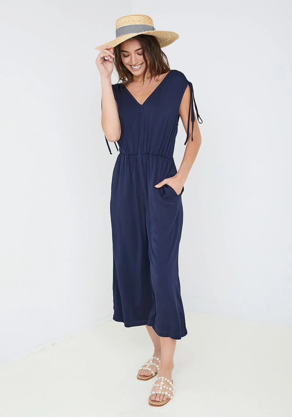 Sleeveless Gathered Shoulder Jumpsuit