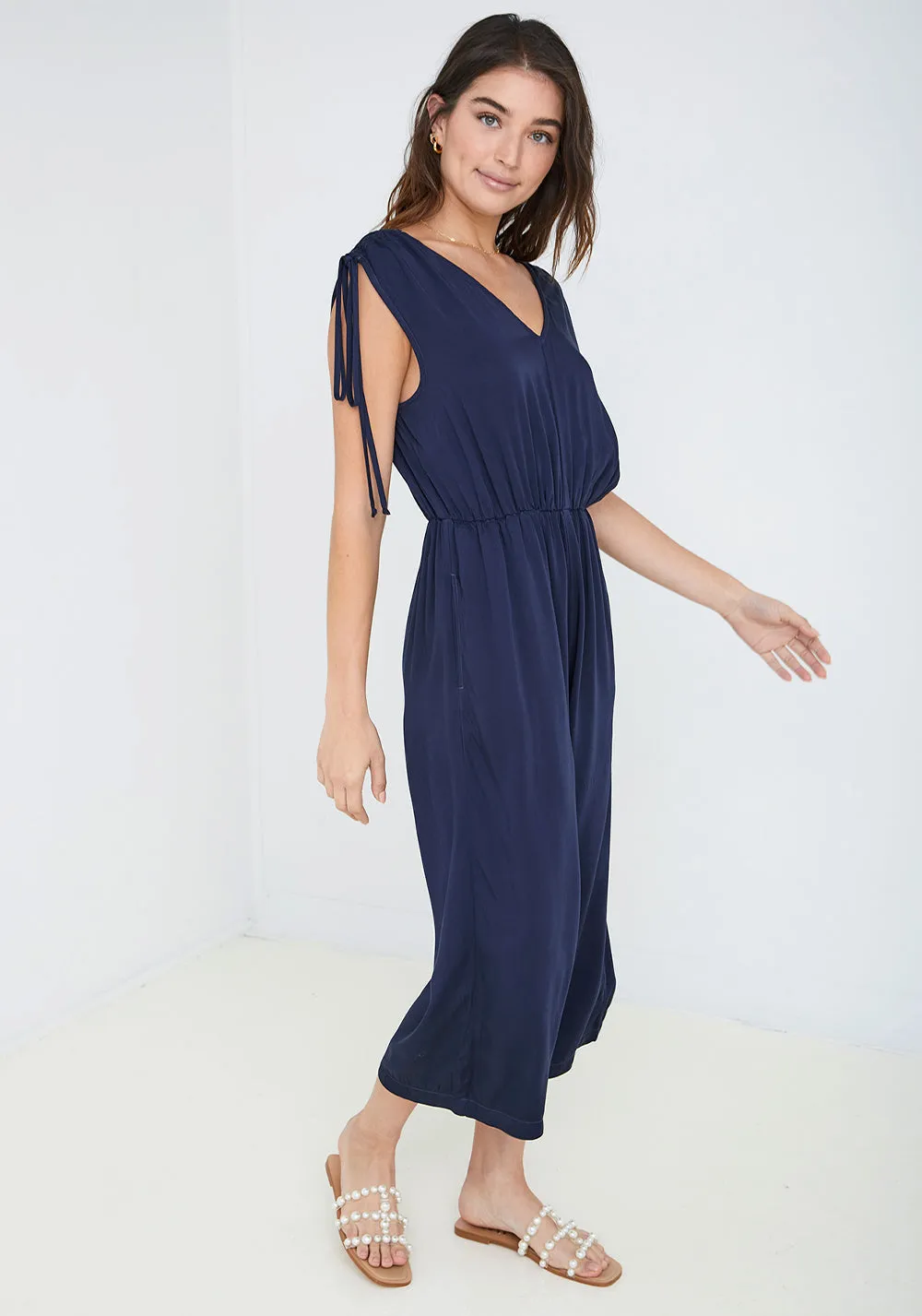Sleeveless Gathered Shoulder Jumpsuit