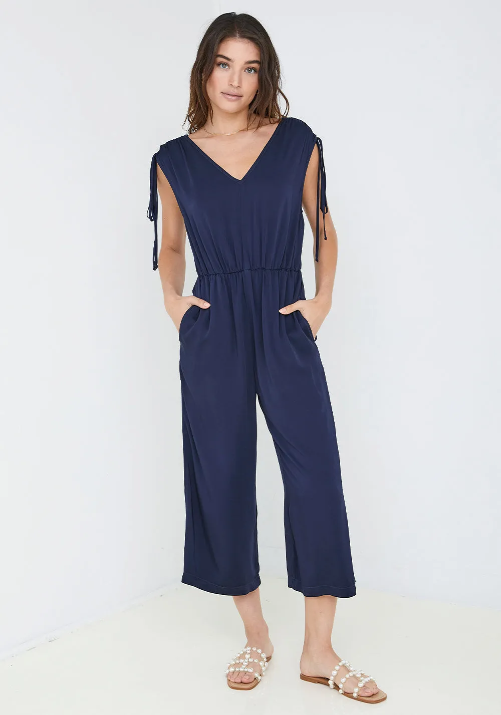 Sleeveless Gathered Shoulder Jumpsuit