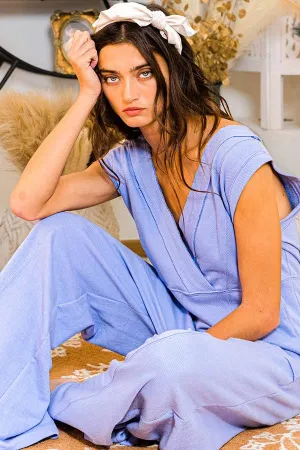 Sleeveless Surplice Neck Wide-leg Solid Jumpsuit