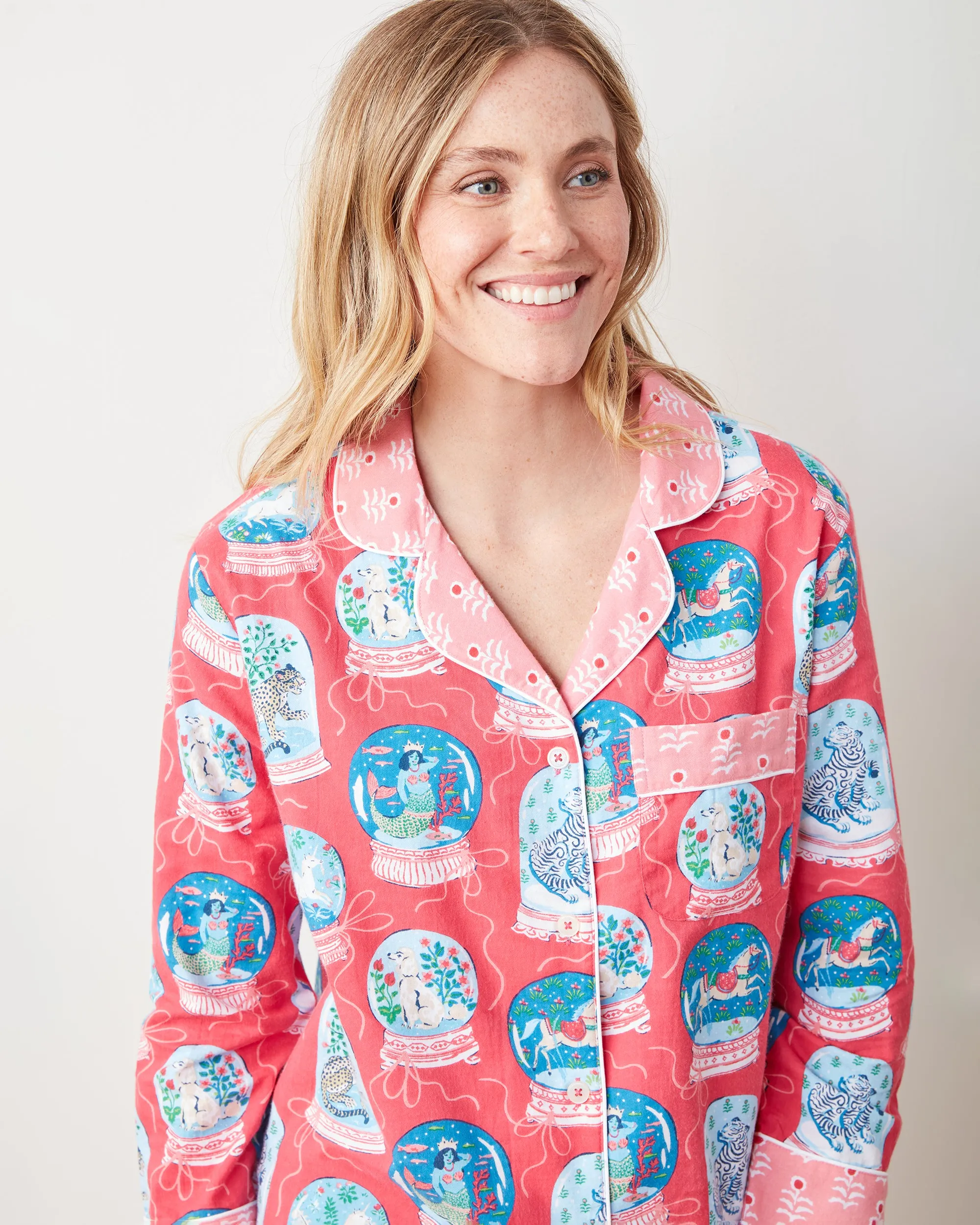 Snow Globe Magic - Lightweight Flannel Long PJ Set - Red Ribbon
