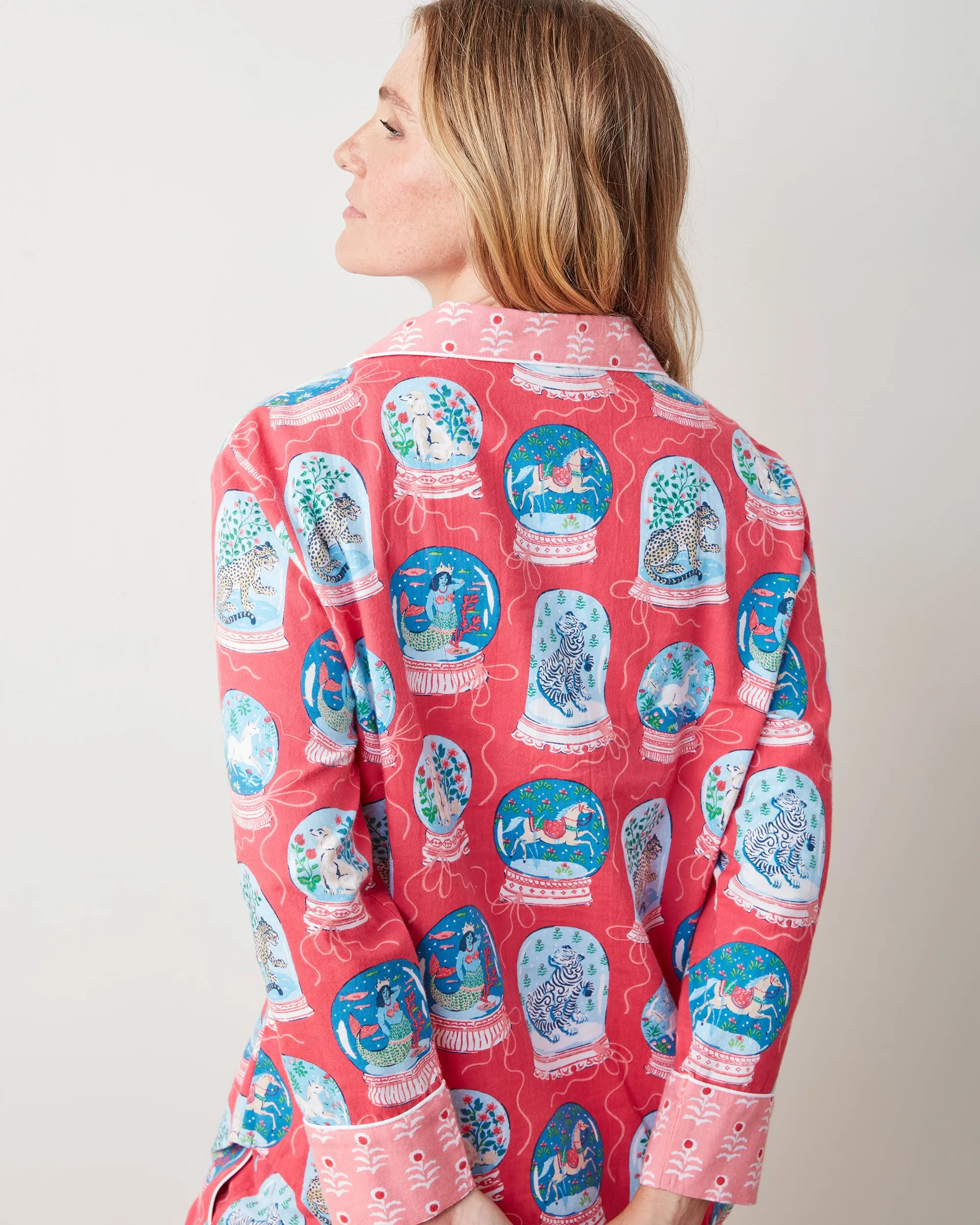 Snow Globe Magic - Lightweight Flannel Long PJ Set - Red Ribbon