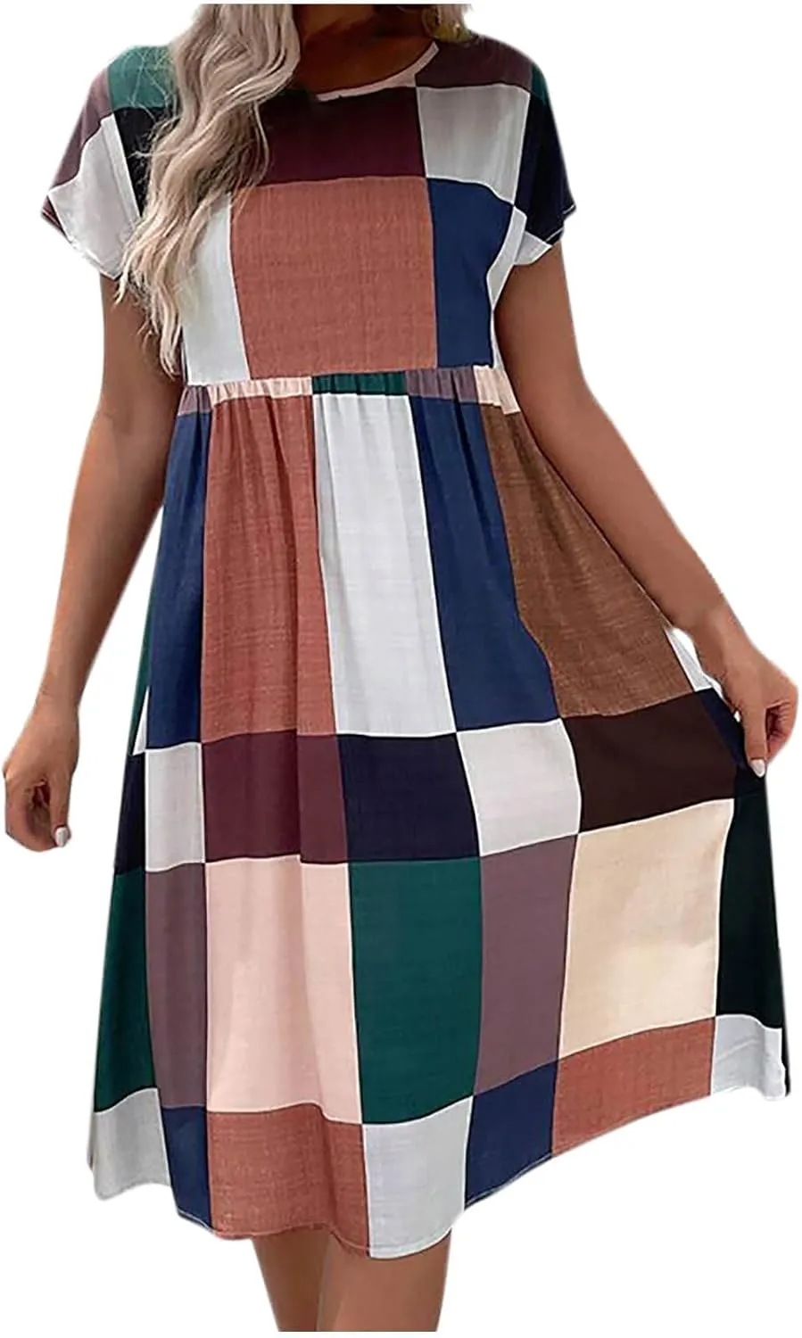Spring Dresses for Women 2025 Casual Summer Short Sleeve V Neck Mini A-Line Ruffle Flowy Dress Cocktail Party Dresses
