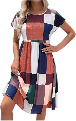 Spring Dresses for Women 2025 Casual Summer Short Sleeve V Neck Mini A-Line Ruffle Flowy Dress Cocktail Party Dresses