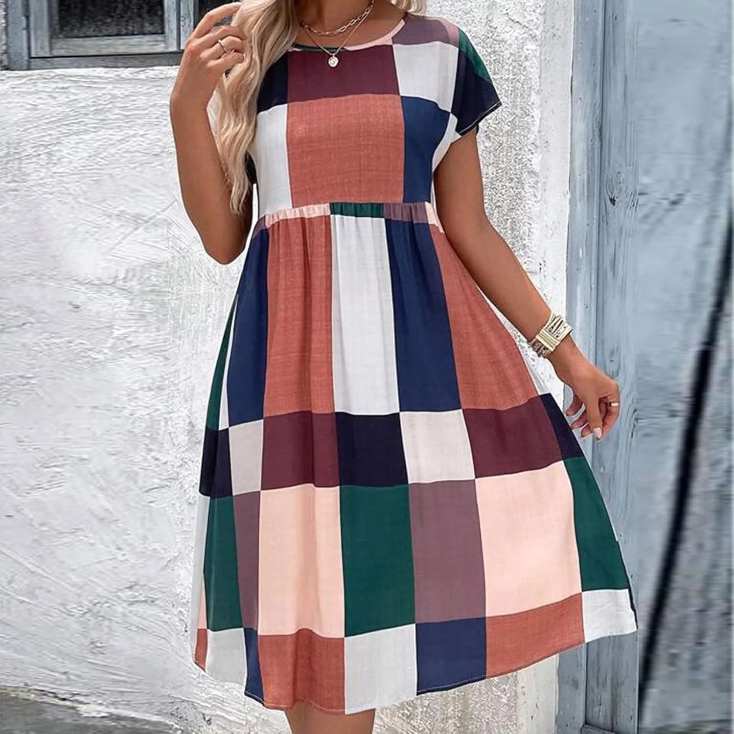 Spring Dresses for Women 2025 Casual Summer Short Sleeve V Neck Mini A-Line Ruffle Flowy Dress Cocktail Party Dresses