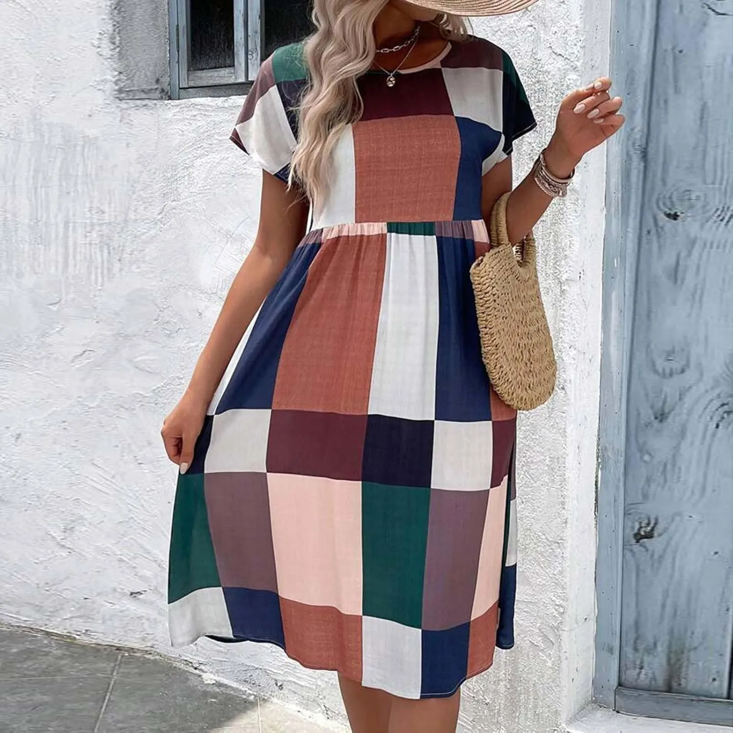 Spring Dresses for Women 2025 Casual Summer Short Sleeve V Neck Mini A-Line Ruffle Flowy Dress Cocktail Party Dresses