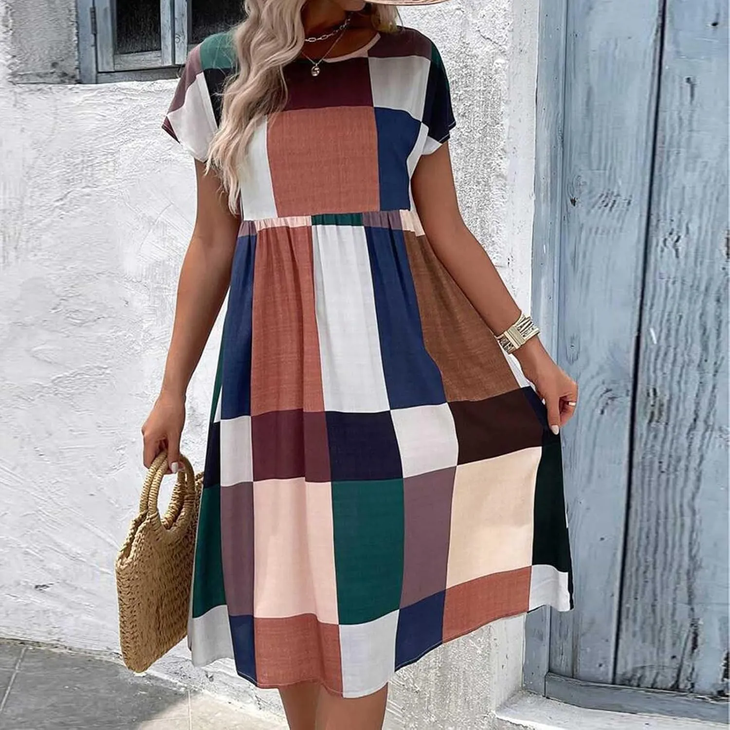 Spring Dresses for Women 2025 Casual Summer Short Sleeve V Neck Mini A-Line Ruffle Flowy Dress Cocktail Party Dresses