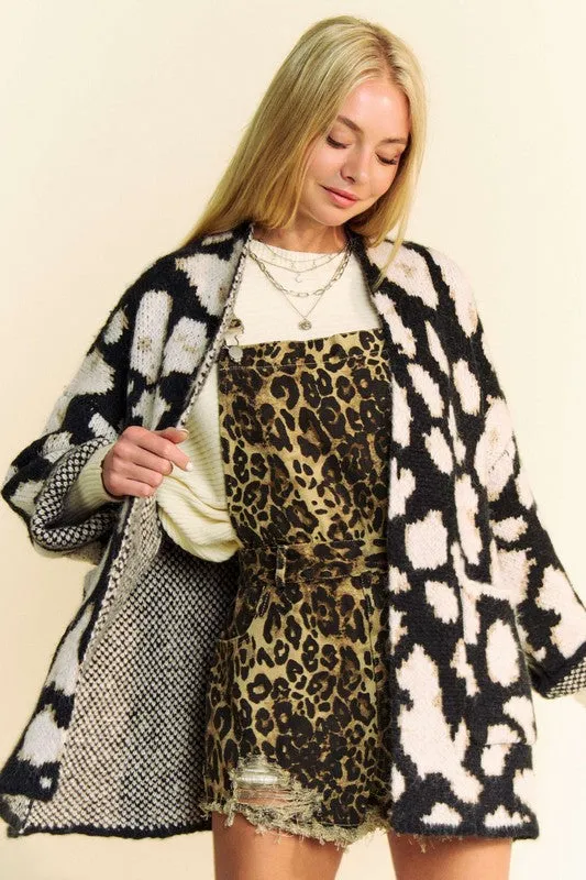 TEEK - Black Leopard Open Front Long Sleeve Cardigan