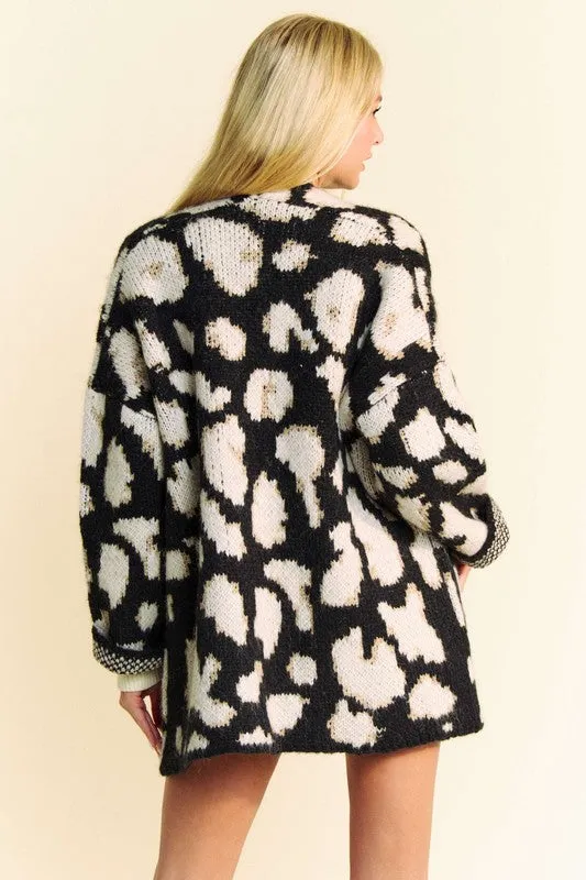 TEEK - Black Leopard Open Front Long Sleeve Cardigan