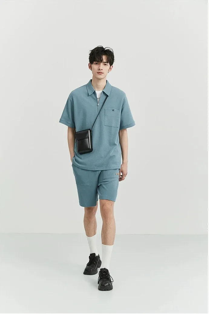 Textured Jogger Shorts with Patch Pocket Detail