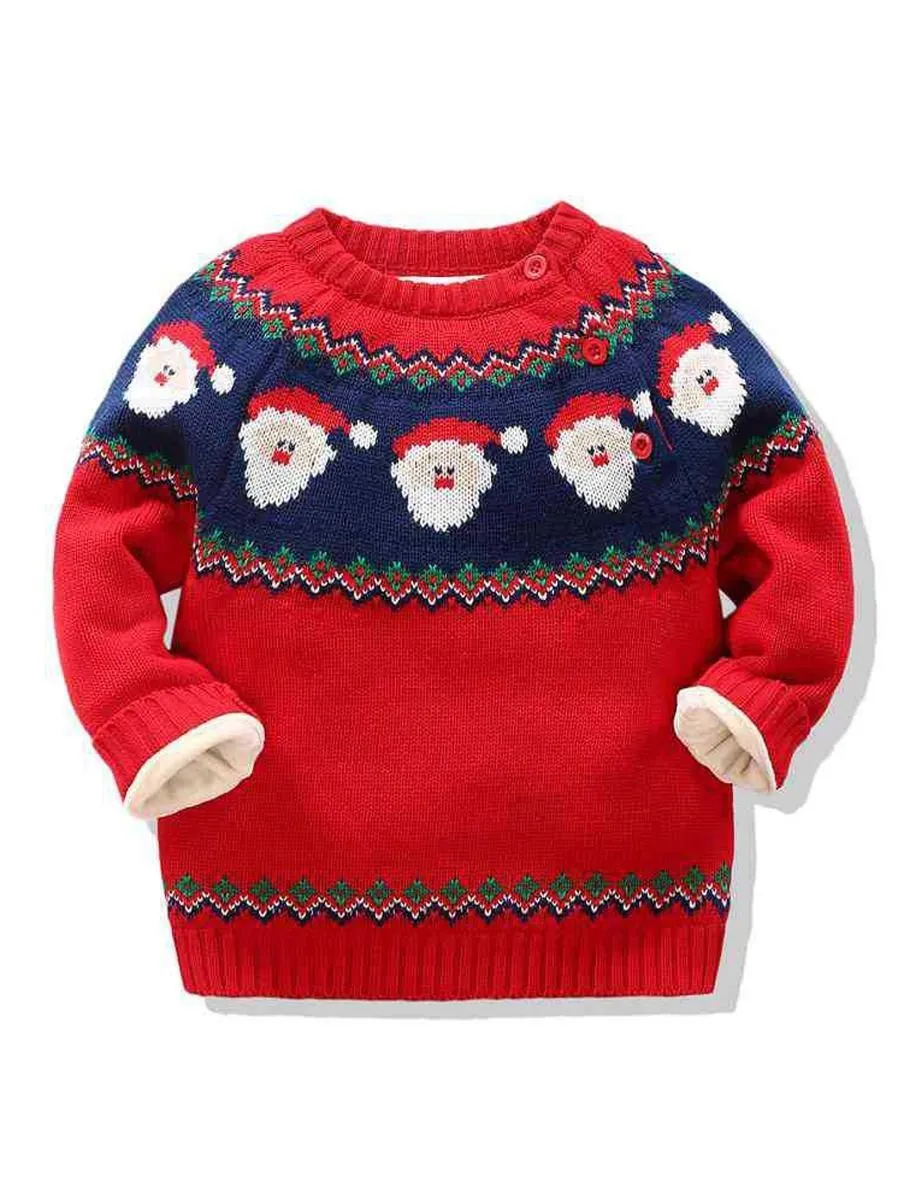 Toddler Boys Girls XMAS Reindeer/ Santa Fleece-lined Sweater