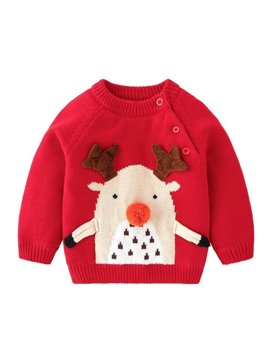 Toddler Boys Girls XMAS Reindeer/ Santa Fleece-lined Sweater