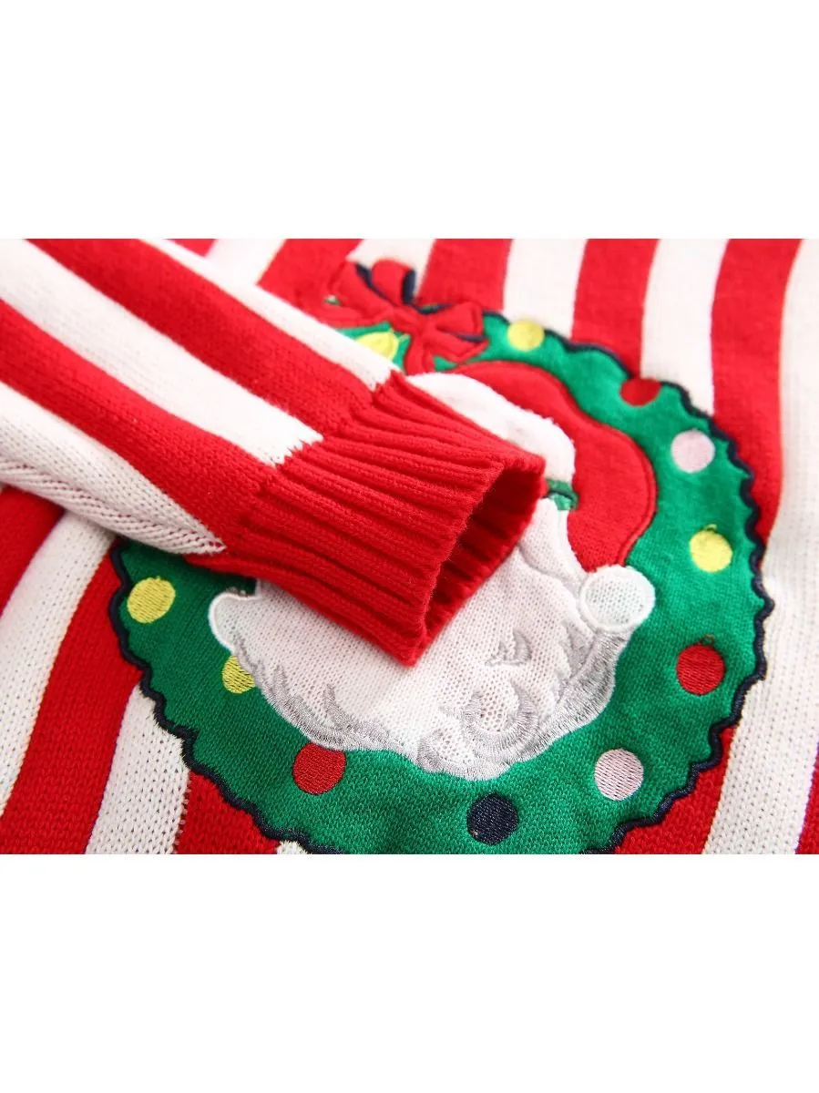 Toddler Kids Unisex Santa Crochet Sweater Red/Green