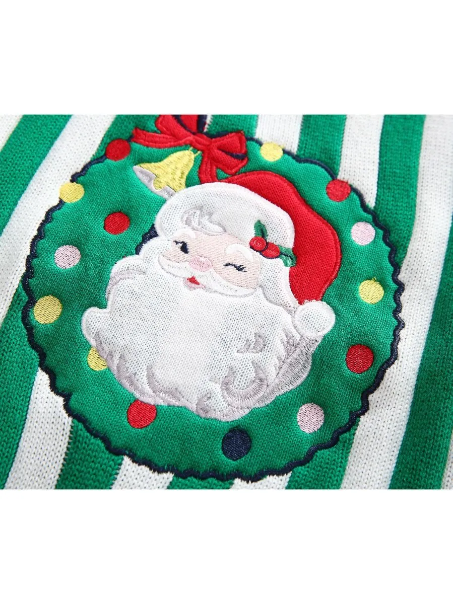 Toddler Kids Unisex Santa Crochet Sweater Red/Green