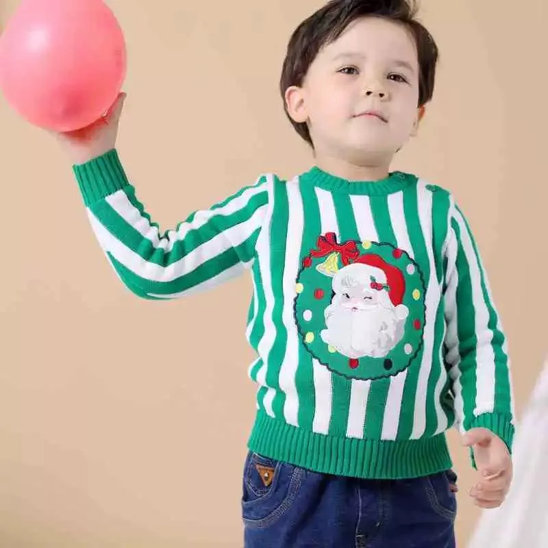 Toddler Kids Unisex Santa Crochet Sweater Red/Green