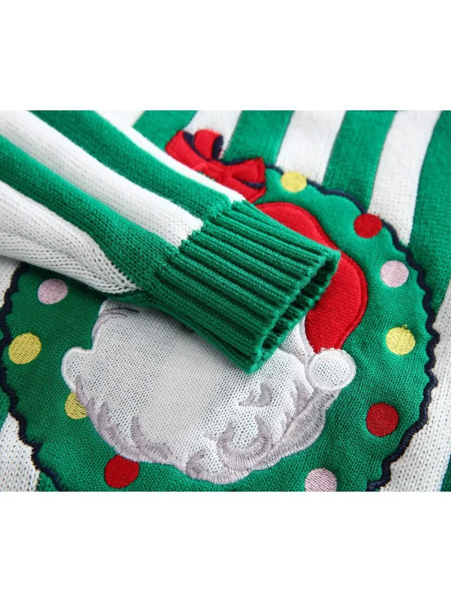 Toddler Kids Unisex Santa Crochet Sweater Red/Green