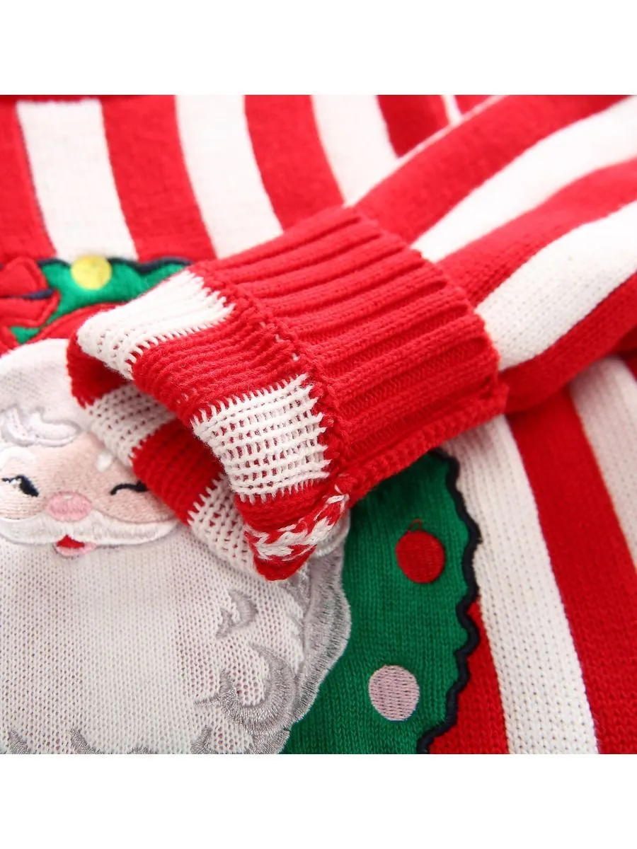 Toddler Kids Unisex Santa Crochet Sweater Red/Green