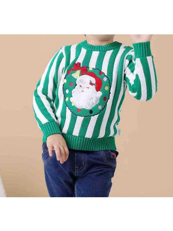 Toddler Kids Unisex Santa Crochet Sweater Red/Green