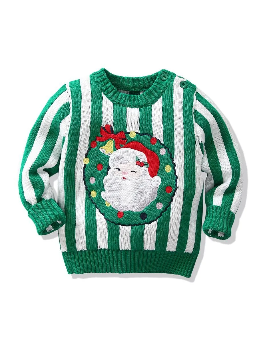 Toddler Kids Unisex Santa Crochet Sweater Red/Green