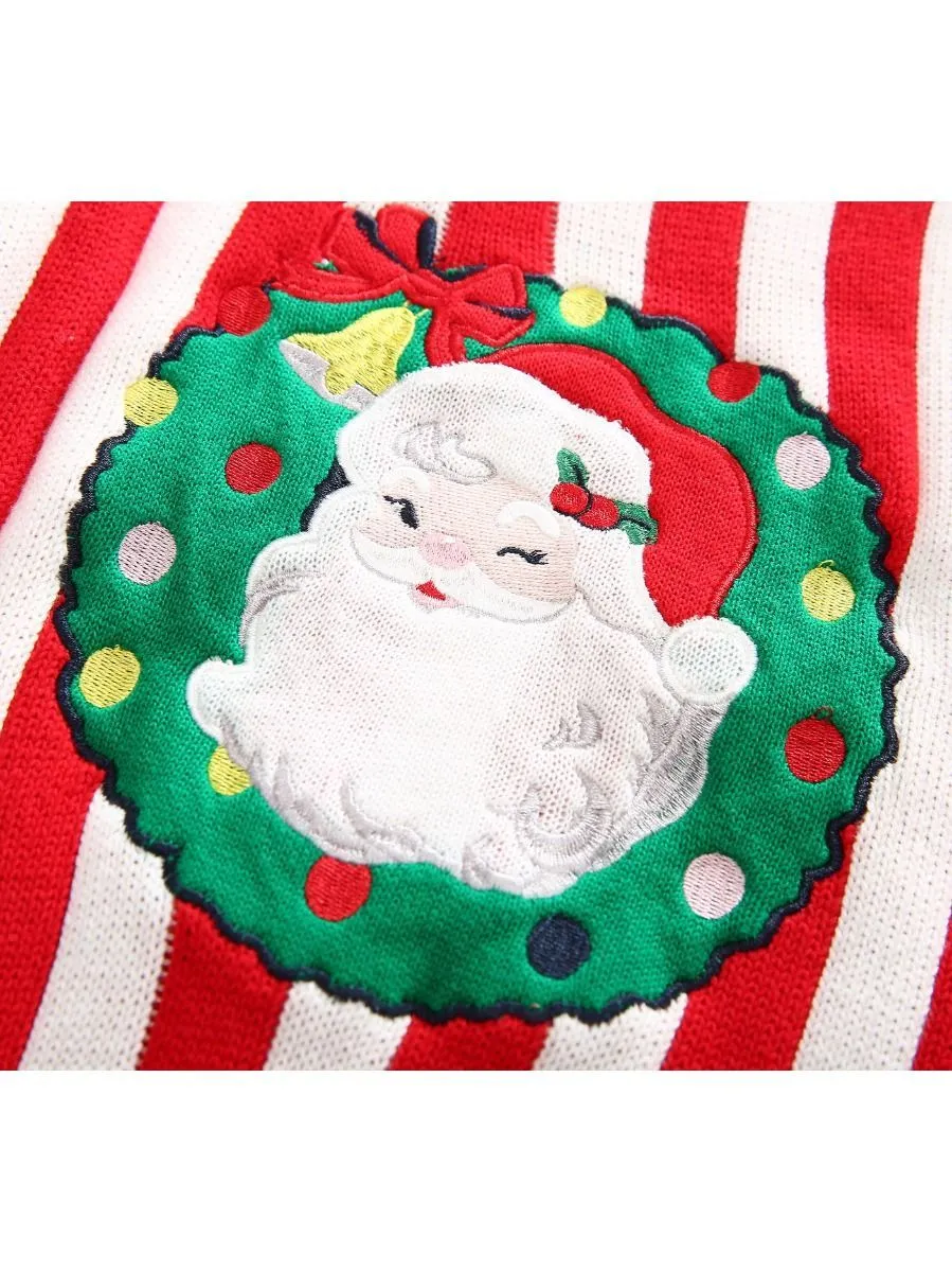 Toddler Kids Unisex Santa Crochet Sweater Red/Green