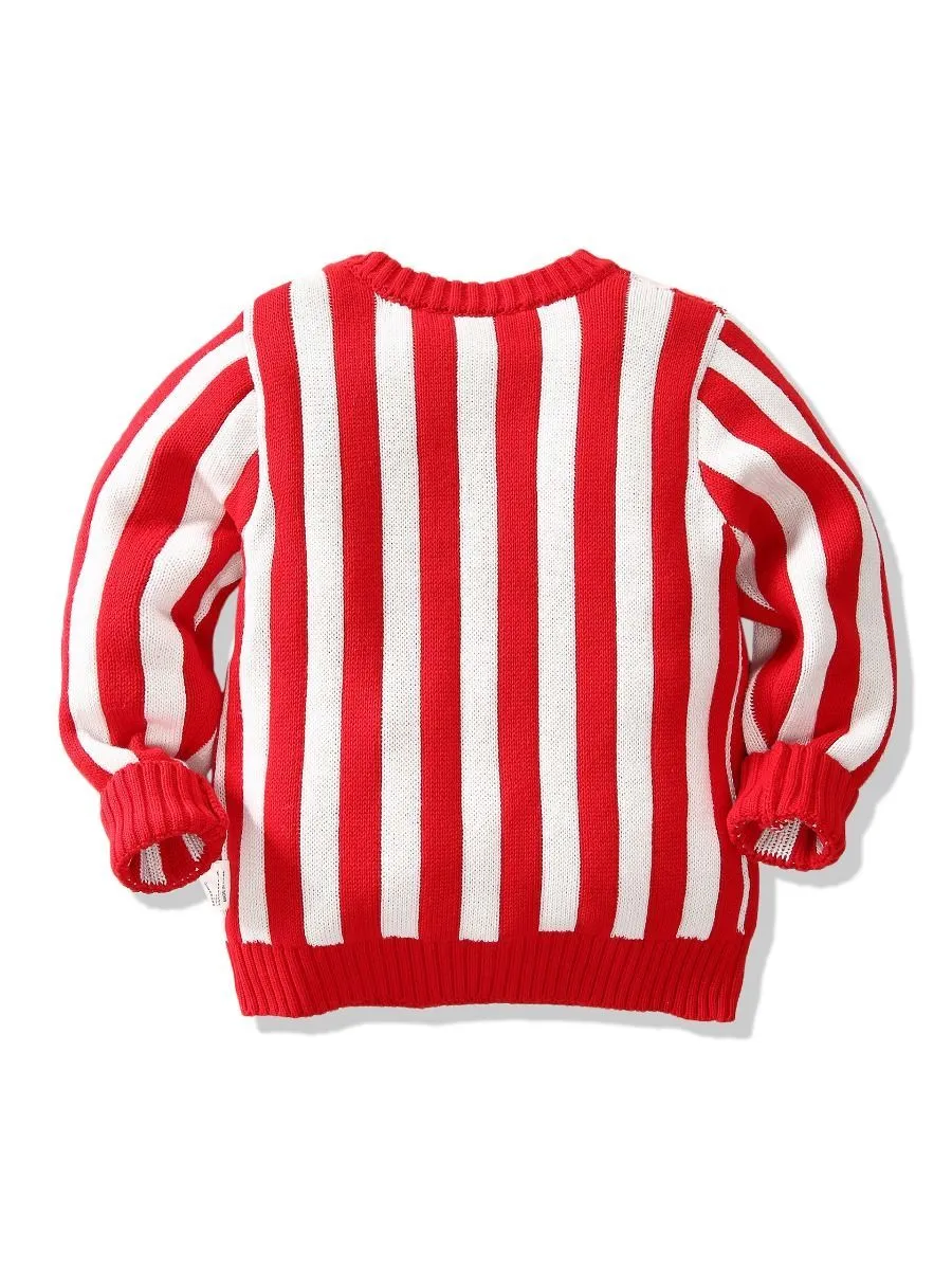 Toddler Kids Unisex Santa Crochet Sweater Red/Green