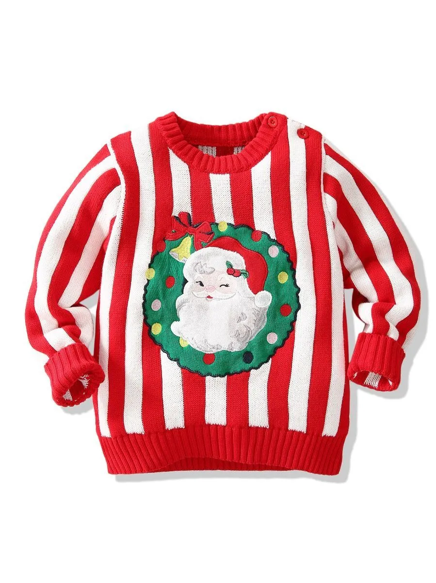 Toddler Kids Unisex Santa Crochet Sweater Red/Green