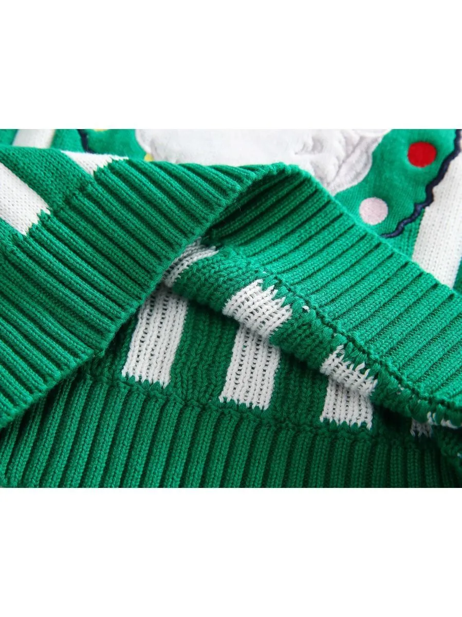 Toddler Kids Unisex Santa Crochet Sweater Red/Green