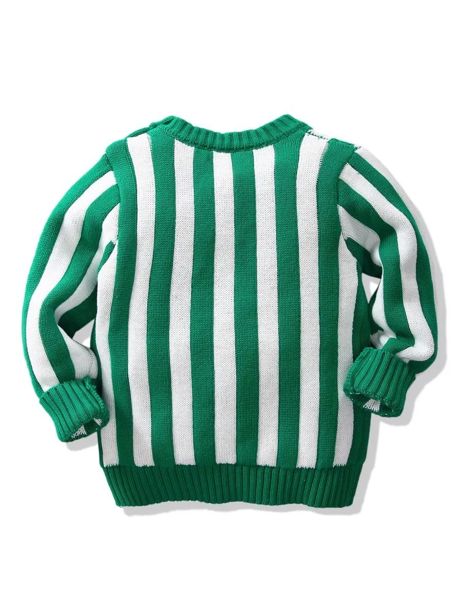 Toddler Kids Unisex Santa Crochet Sweater Red/Green