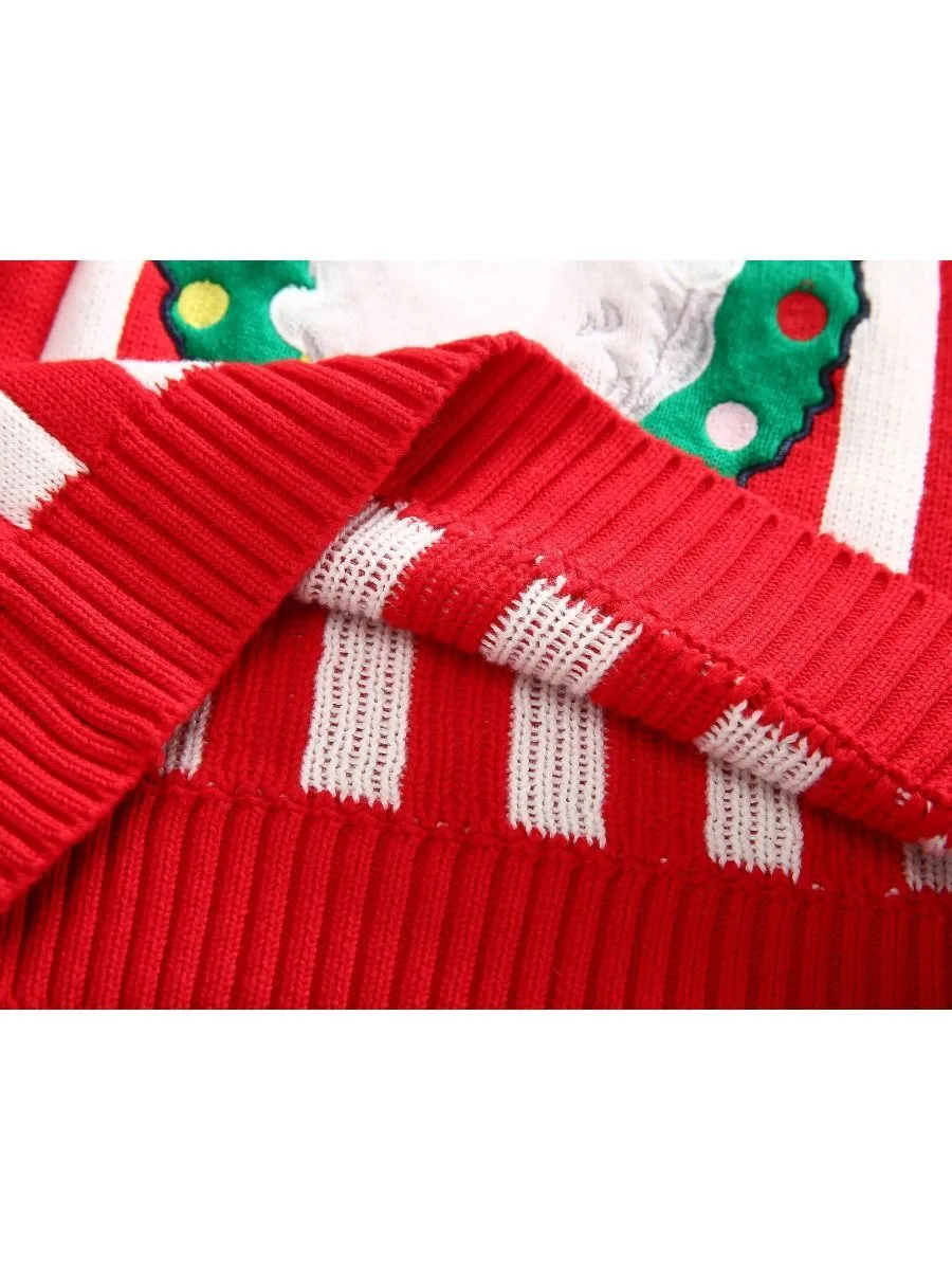 Toddler Kids Unisex Santa Crochet Sweater Red/Green