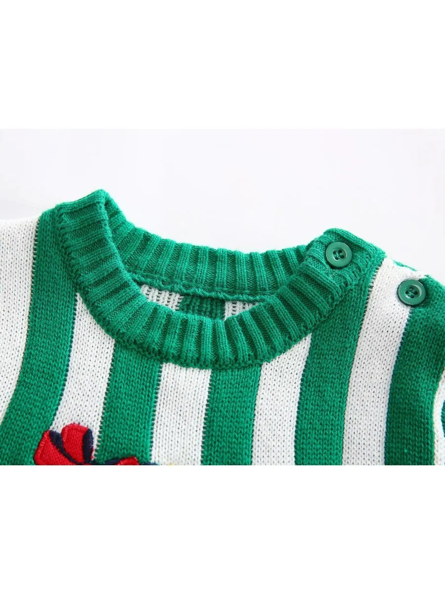 Toddler Kids Unisex Santa Crochet Sweater Red/Green