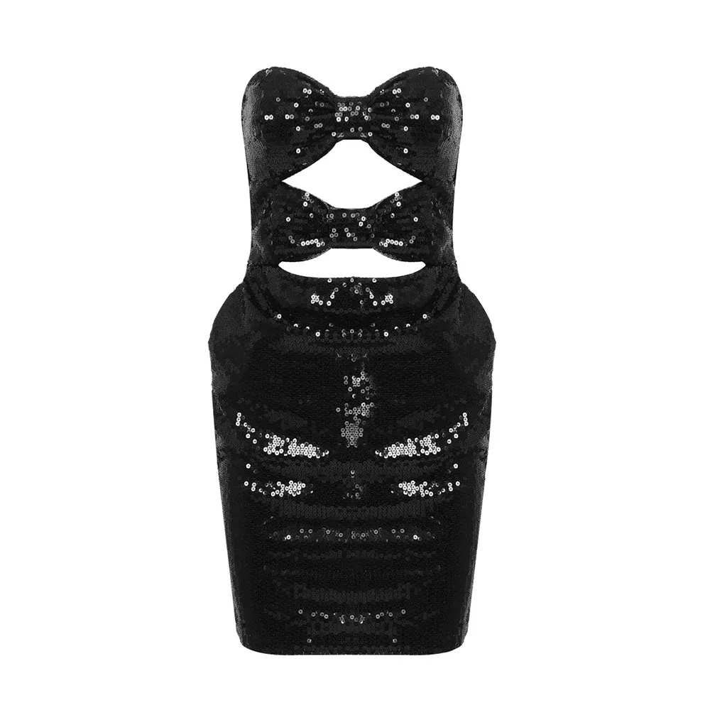 Trend4us Elegant Strapless Sequin Cutout Mini Party Dress