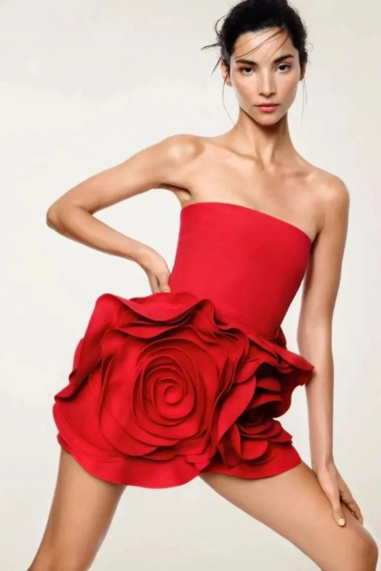Trend4us Strapless Red Rose Cocktail Mini Dress