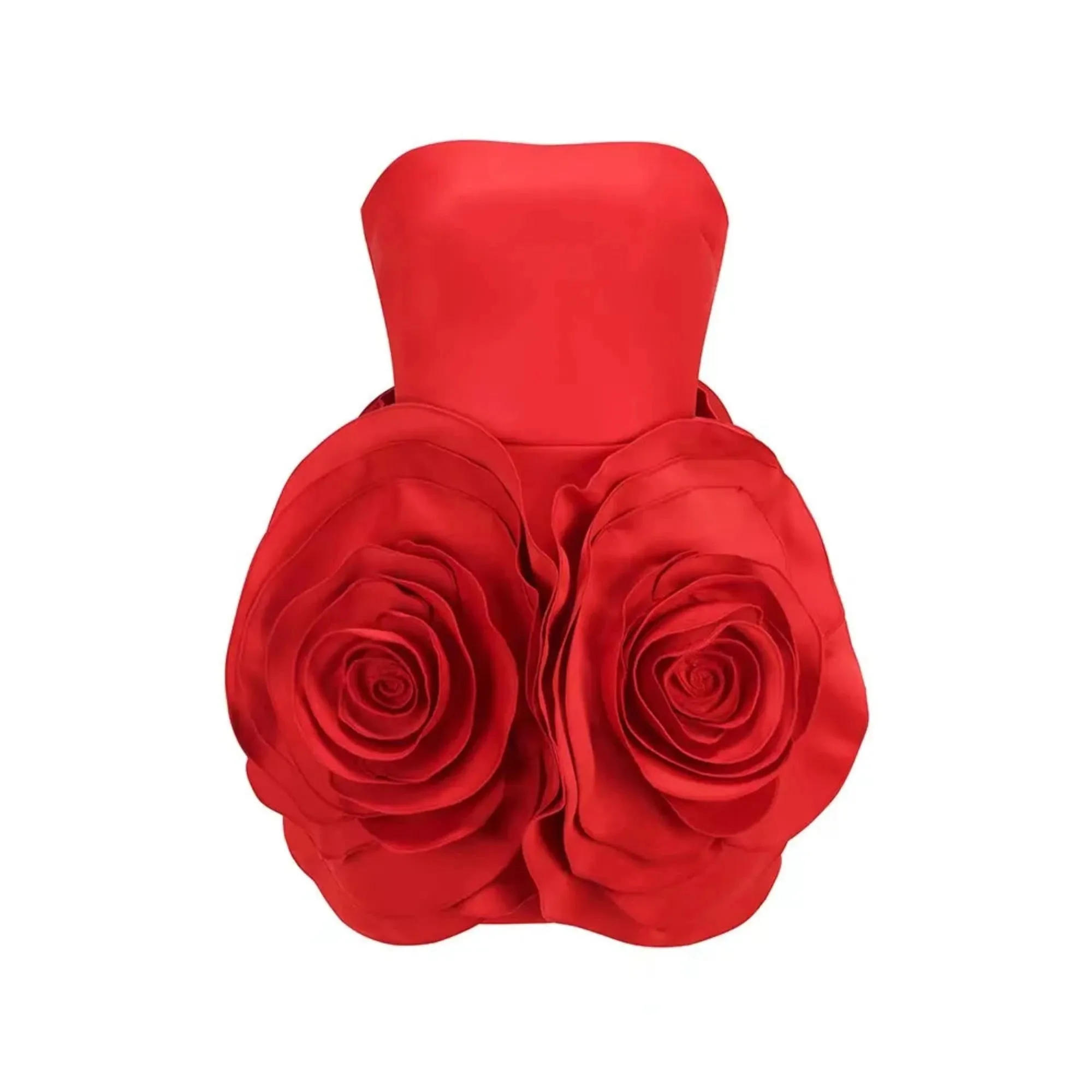 Trend4us Strapless Red Rose Cocktail Mini Dress