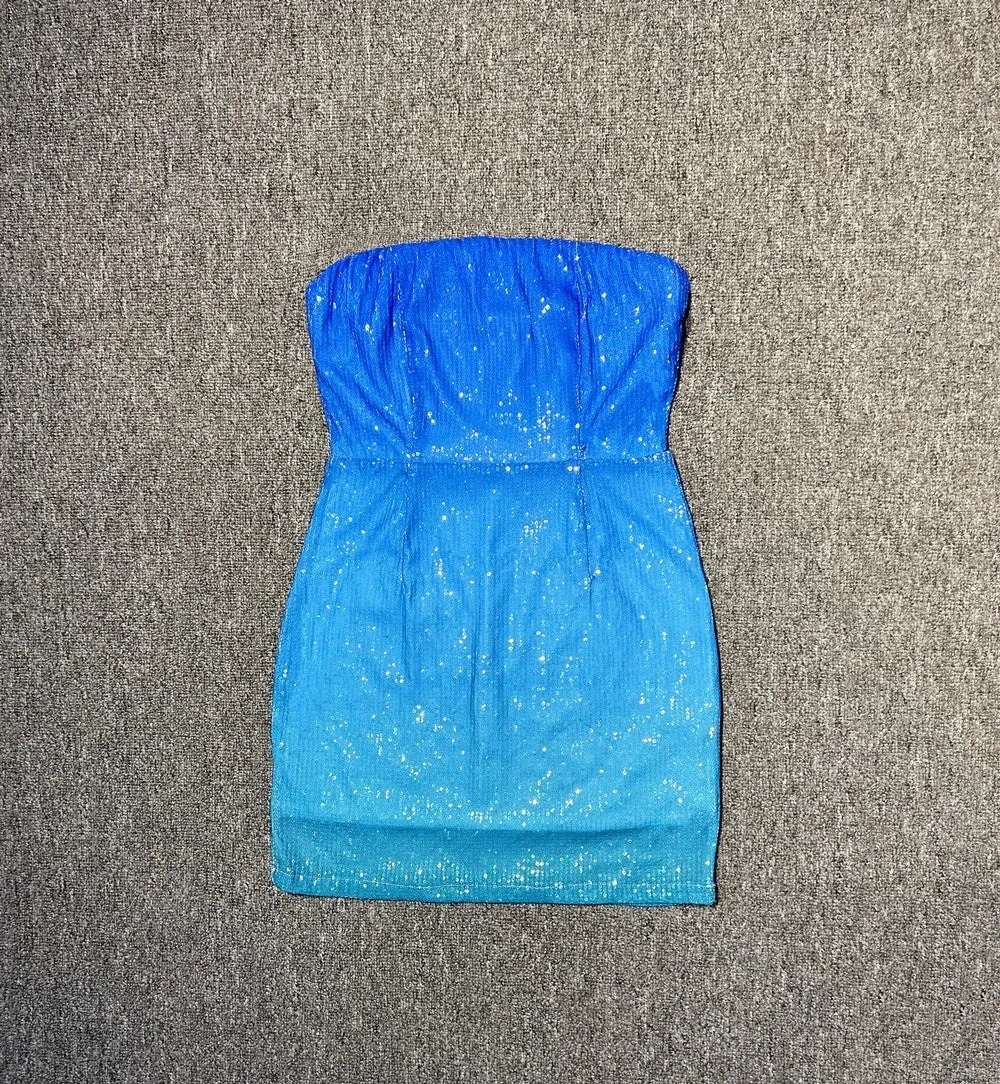 Trend4us Strapless Shiny Sequin Cocktail Short Dress