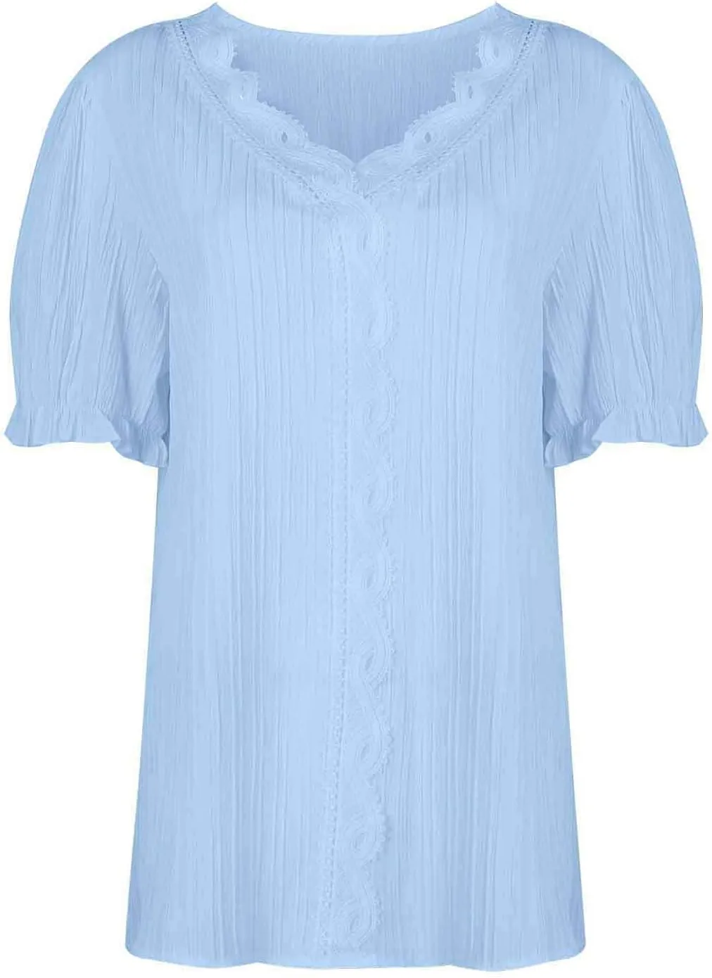 Tunic Tops for Women Casual Spring Womens Lace V Neck Puff Short Sleeve Pleated T-Shirts Summer Tops Tunic Blouse