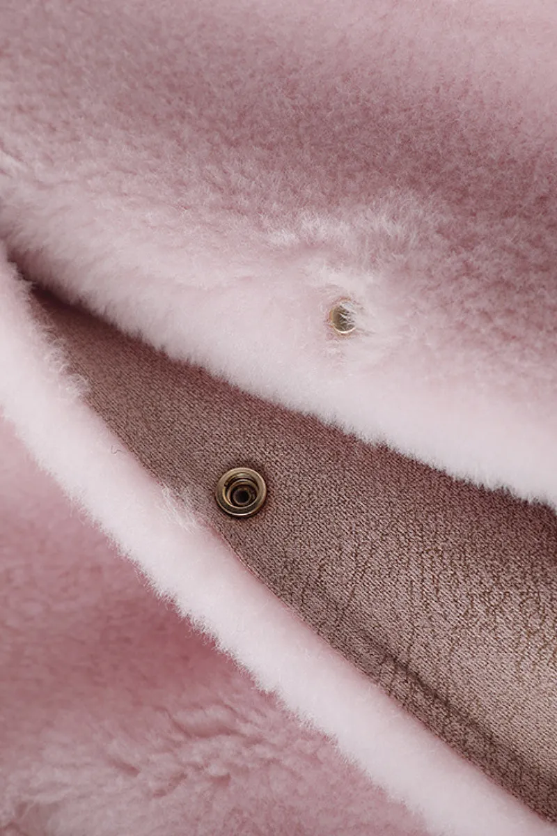 V Neck Color Block Shearling Bomber Jacket