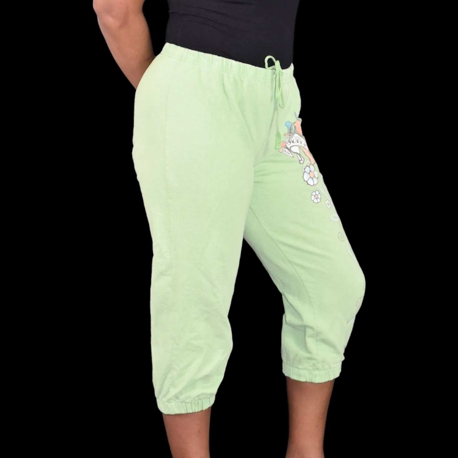 Vintage Supergirl Sweatpants Green Pastel Cropped DC Comics Tattoo Cotton Capri Pants Joggers Y2K Size Small